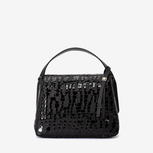 Geanta crossbody ENZO NORI model JEWEL din piele naturală negru cu imprimeu