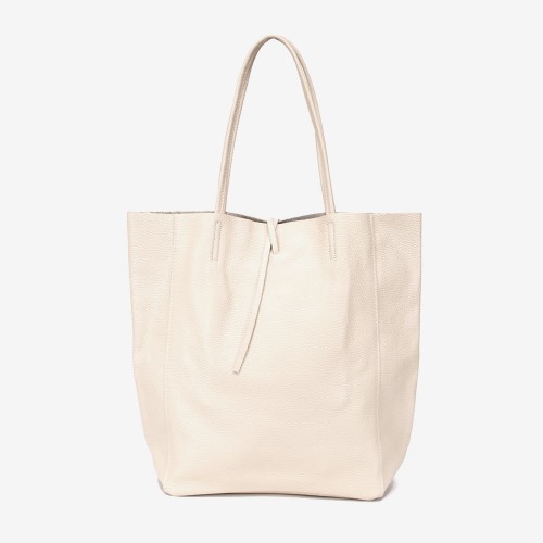Geanta shopper model SHELBY din piele naturală italiana ecru