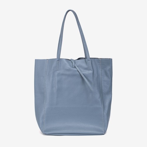 Geanta shopper model SHELBY din piele naturală italiana albastru deschis