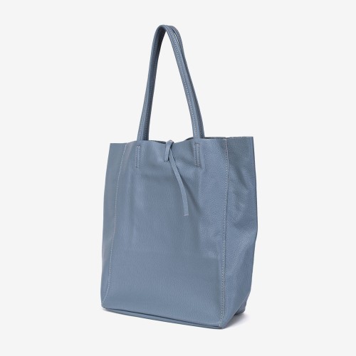 Geanta shopper model SHELBY din piele naturală italiana albastru deschis